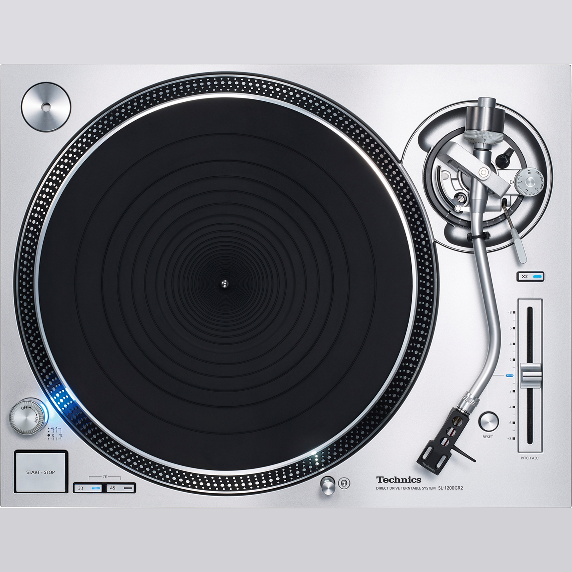 Technics SL-1200GR2 + 2M Red Plattenspieler-Set Draufsicht mit Plattenteller und Tonarm