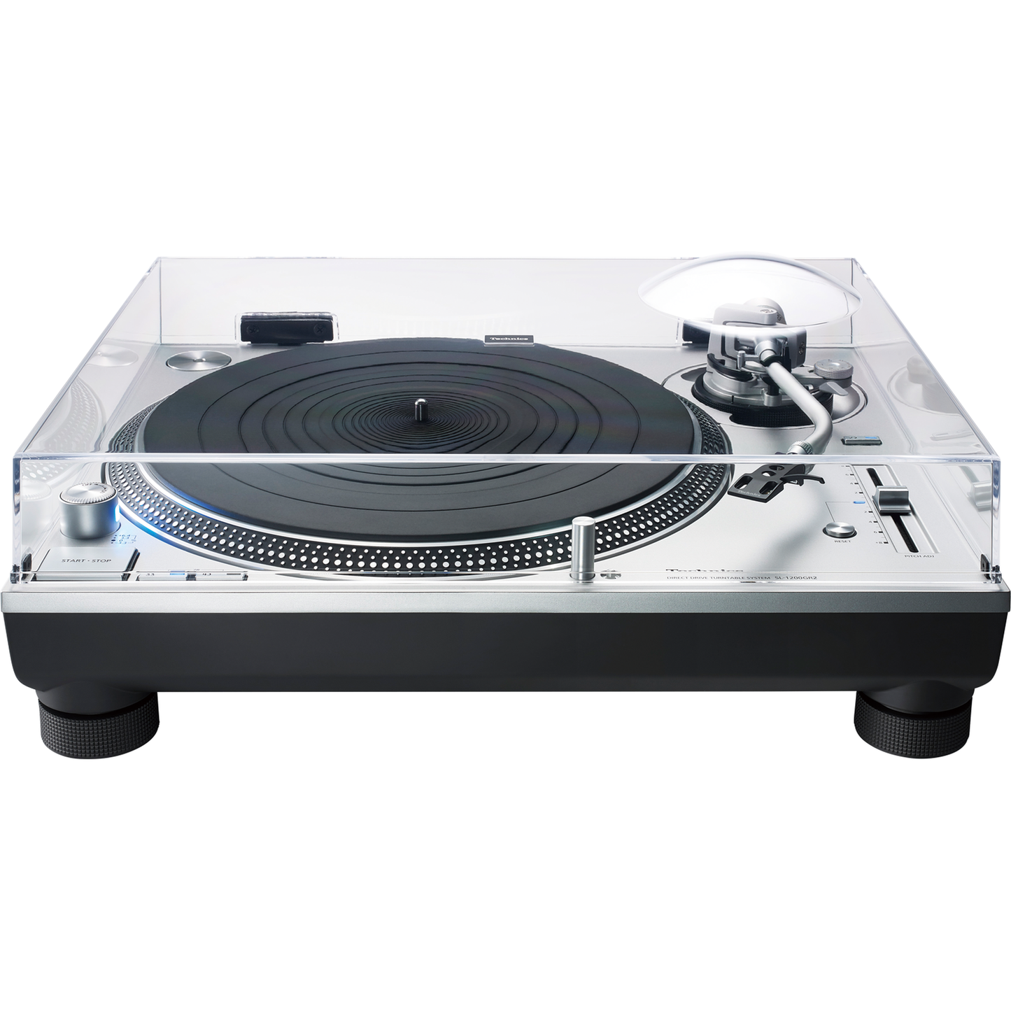 Technics SL-1200GR2 + 2M Red Plattenspieler-Set Frontansicht mit geschlossener Staubschutzhaube