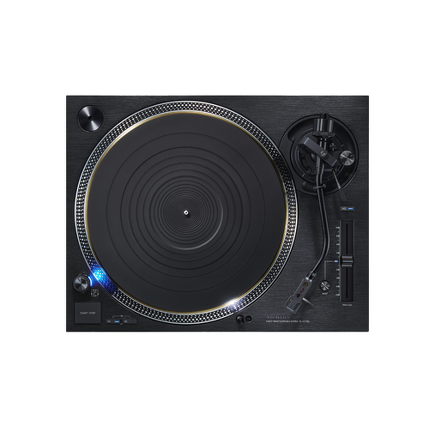 Technics SL-1210G Plattenspieler Schwarz Draufsicht senkrecht von oben mit Tonarm und Pitch-Fader