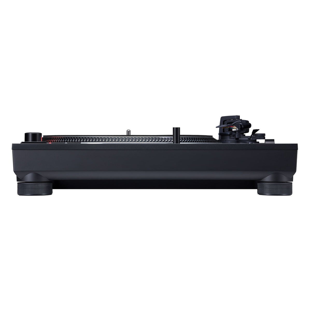 Technics SL-1210MK7 Plattenspieler Schwarz Seitenansicht mit Tonarm und Headshell