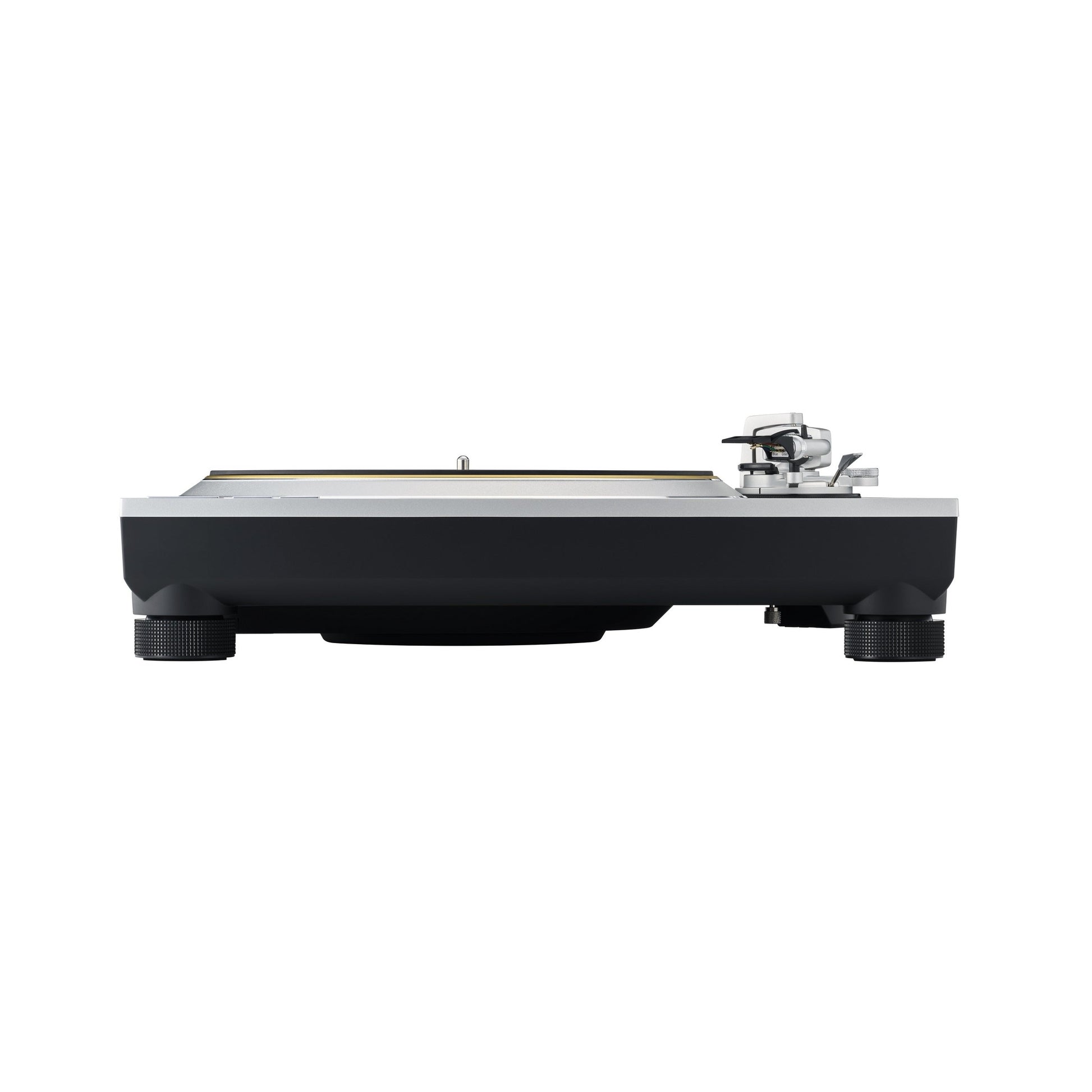 Technics SL-1300G Plattenspieler Frontansicht auf Tellerhöhe, abgebildet ist die silberne Ausführung