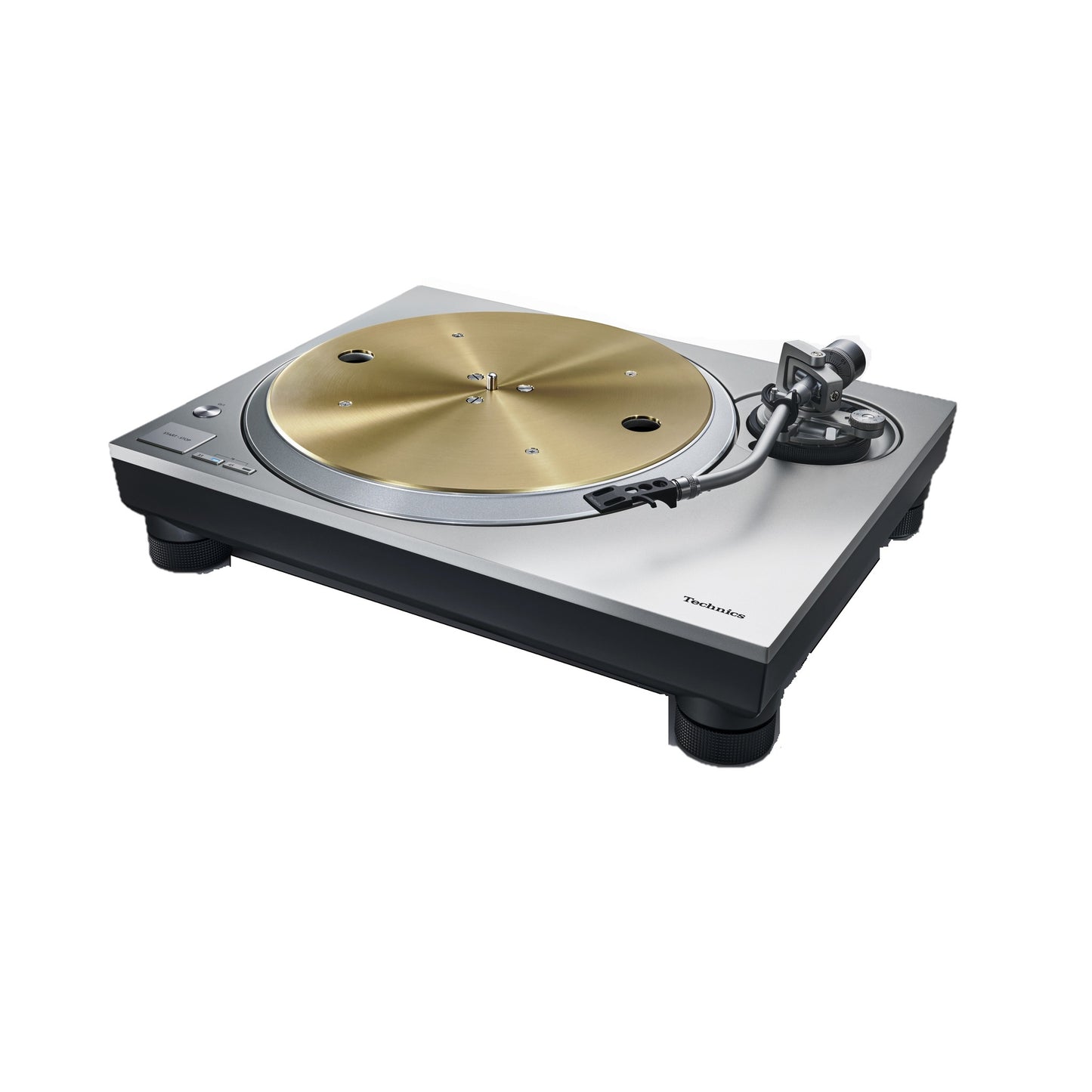Technics SL-1300G Plattenspieler Silber Schrägansicht mit goldenem Plattenteller