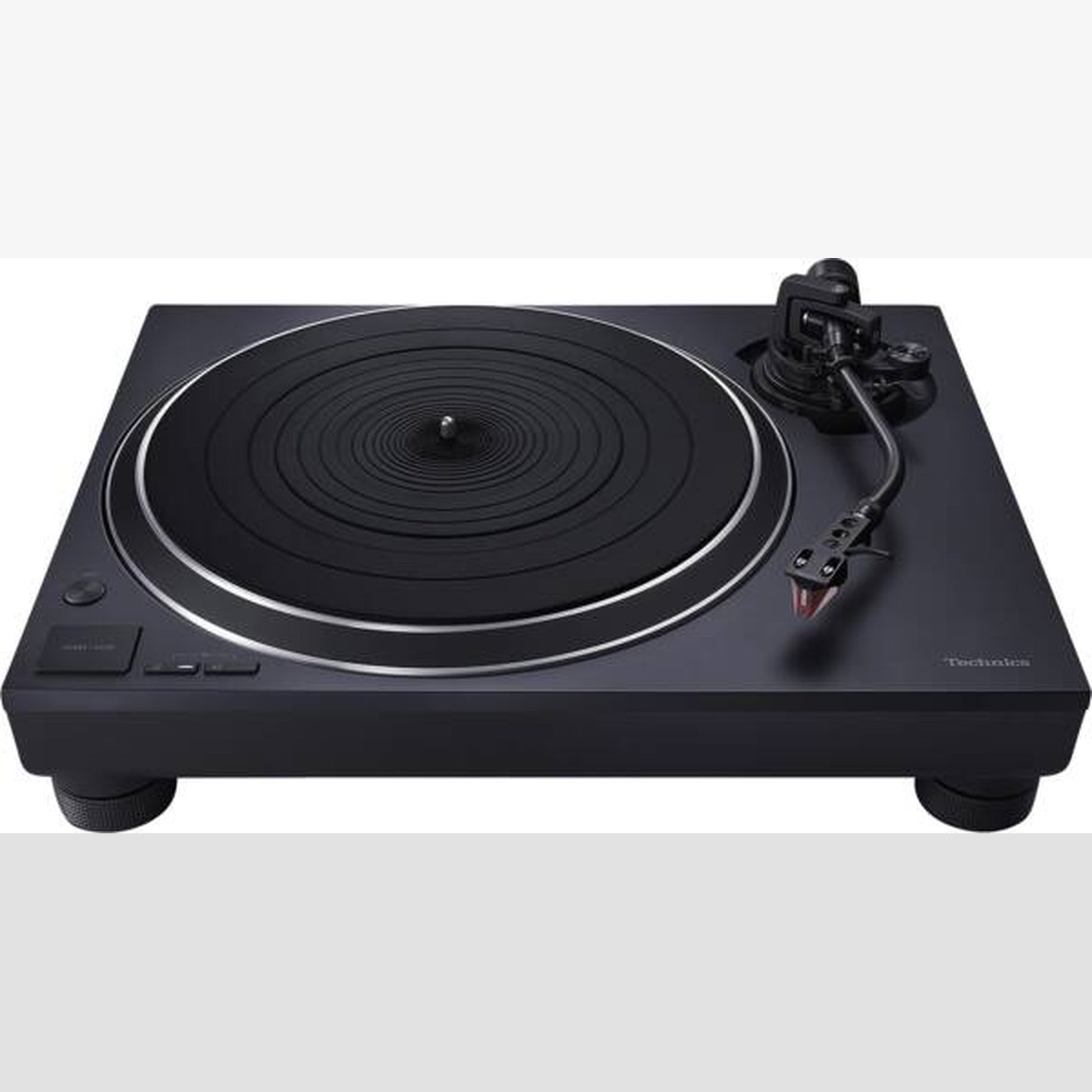 Technics SL-1500C Plattenspieler Schwarz Schrägansicht von oben mit Plattenteller und Tonarm