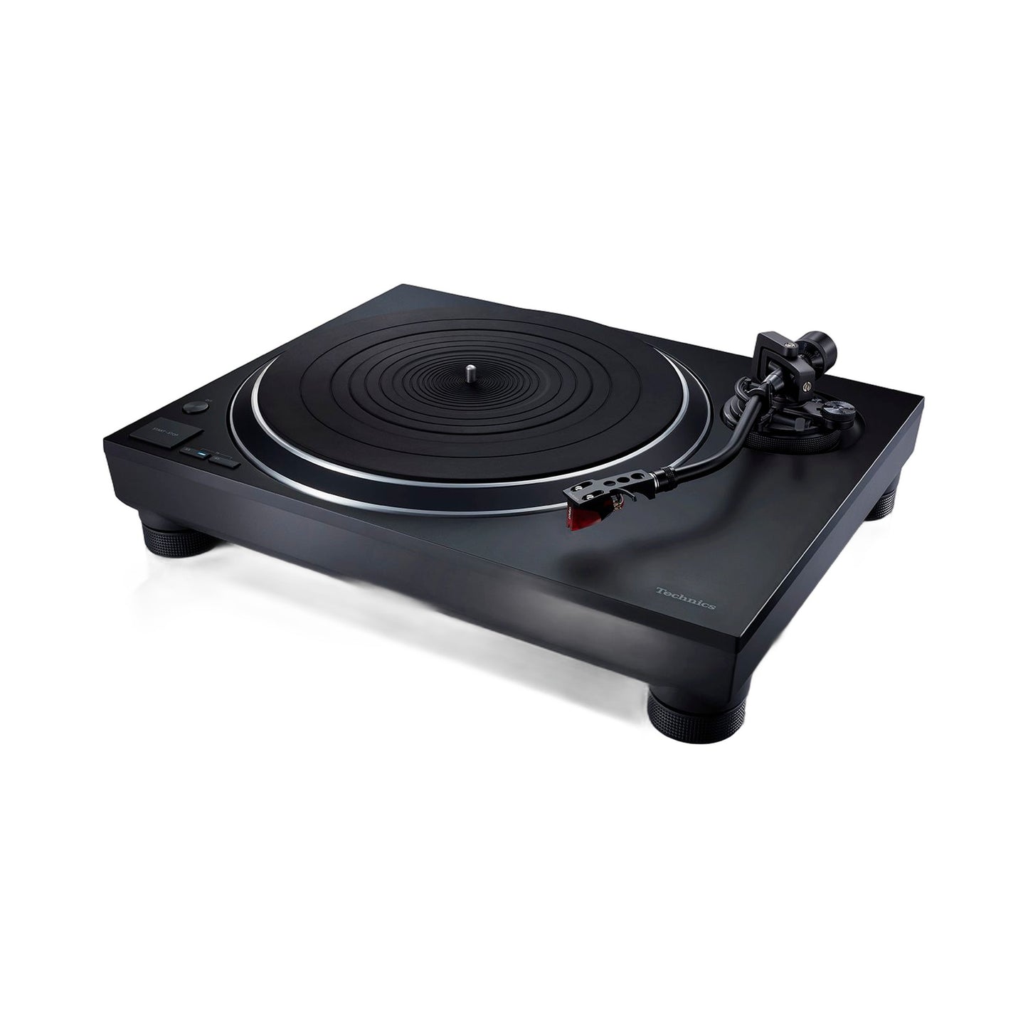 Technics SL-1500C Plattenspieler Schwarz Schrägansicht mit Tonarm und Ortofon-Tonabnehmer
