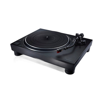Technics SL-1500C Plattenspieler Schwarz Schrägansicht mit Tonarm und Ortofon-Tonabnehmer