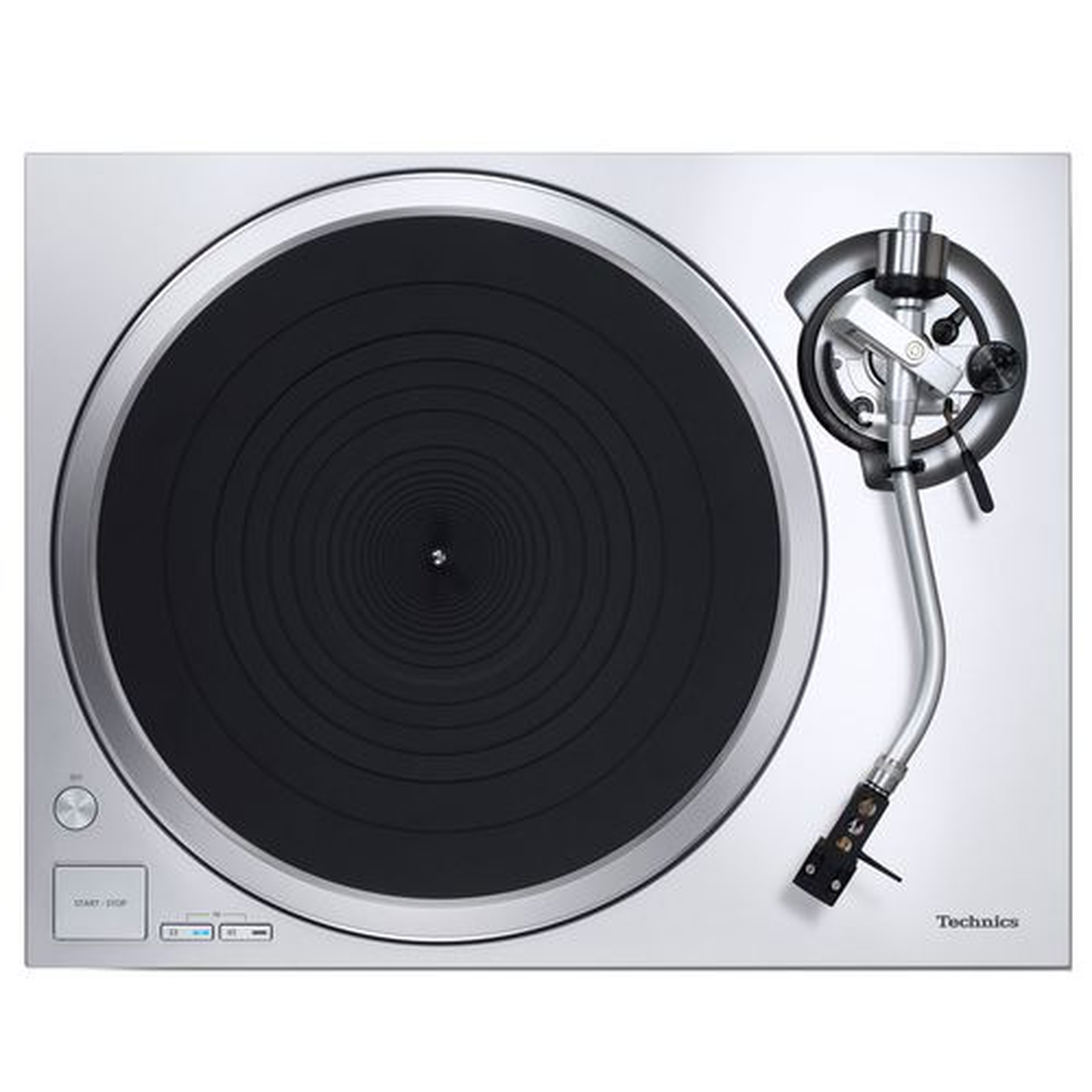 Technics SL-1500C Plattenspieler Silber Draufsicht mit Plattenteller, Tonarm und Bedientasten