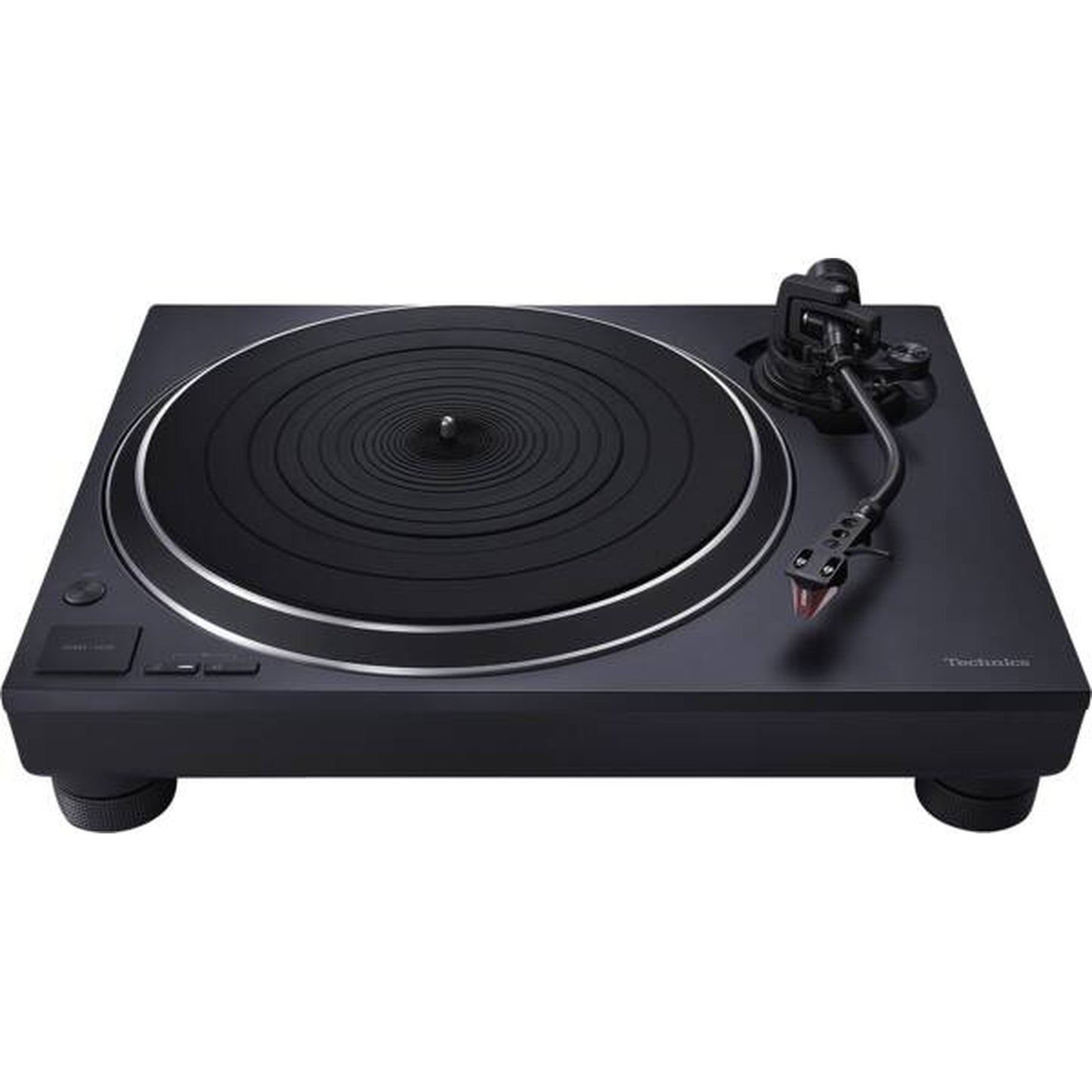 Technics SL-1500C Schwarz + SC-CX700 Schwarz HiFi-Set Schrägansicht des Plattenspielers
