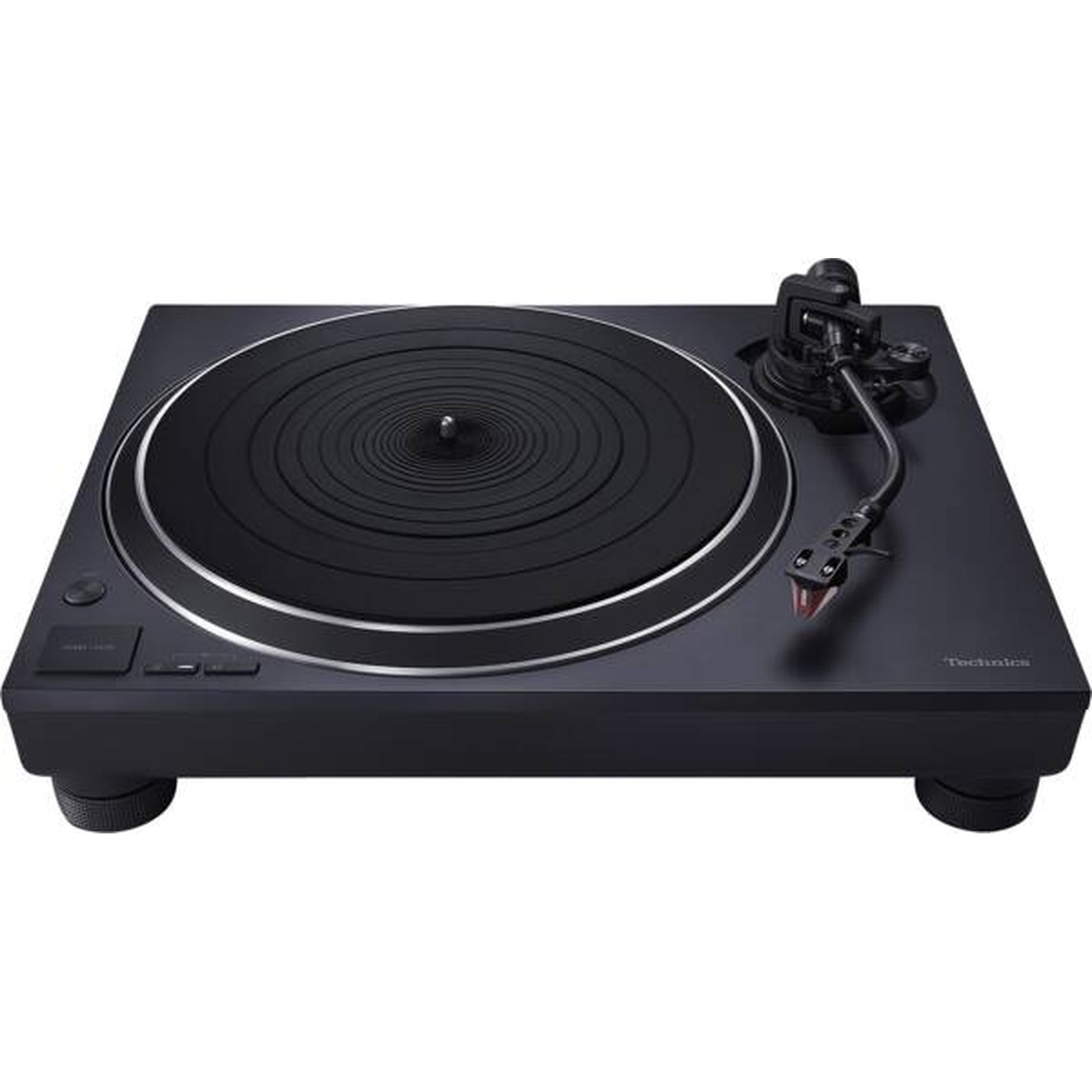 Technics SL-1500C Schwarz + SC-CX700 Schwarz HiFi-Set Schrägansicht des Plattenspielers