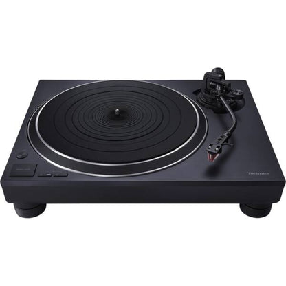 Technics SL-1500C Schwarz + SC-CX700 Schwarz HiFi-Set Schrägansicht des Plattenspielers