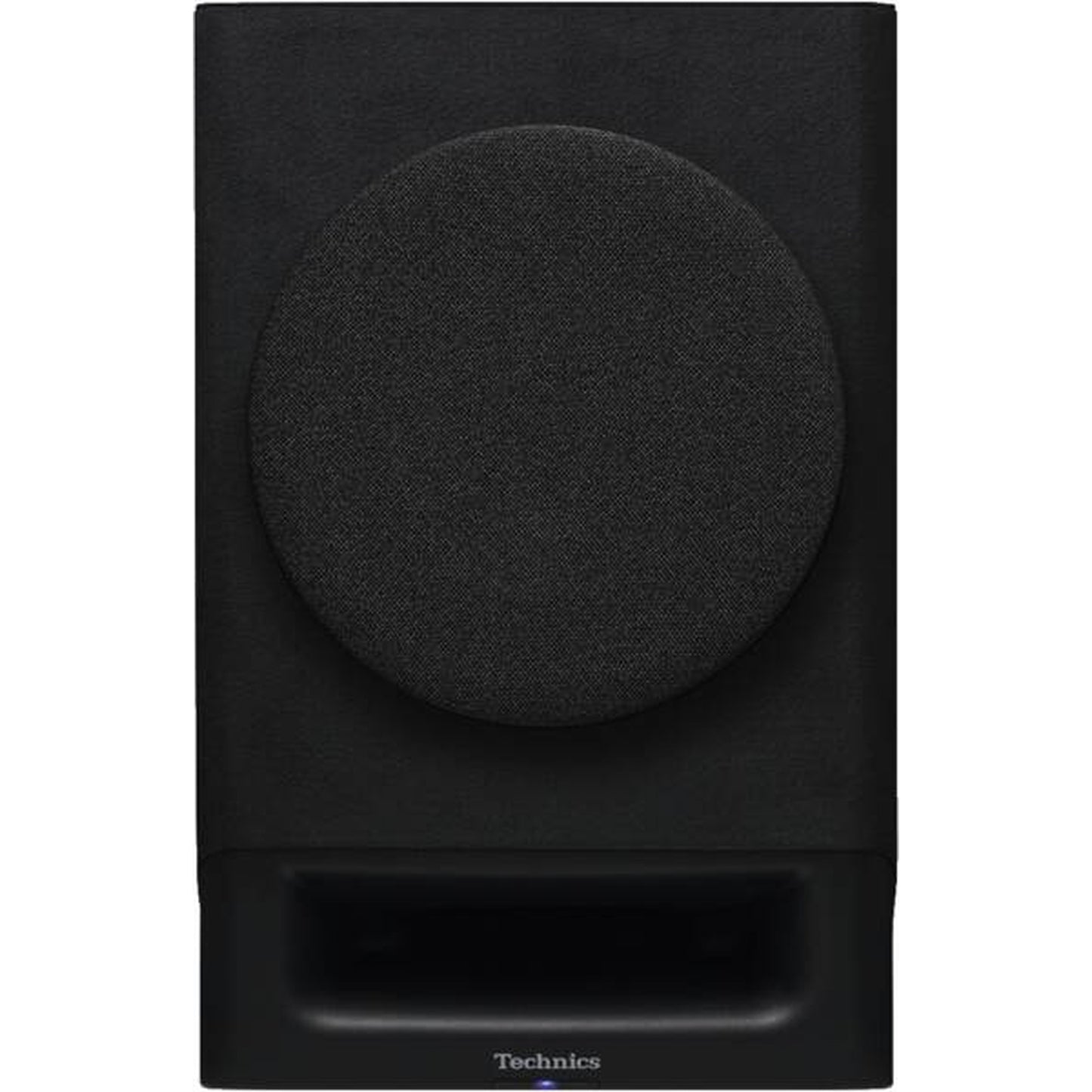 Technics SL-1500C Silber + SC-CX700 Schwarz HiFi-Set Frontansicht des Aktivlautsprechers mit Stoffabdeckung