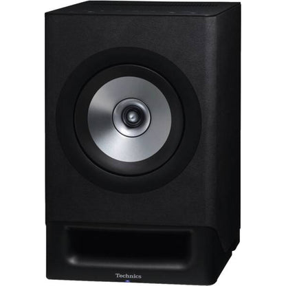 Technics SL-1500C Silber + SC-CX700 Schwarz HiFi-Set Schrägansicht des Aktivlautsprechers ohne Frontabdeckung