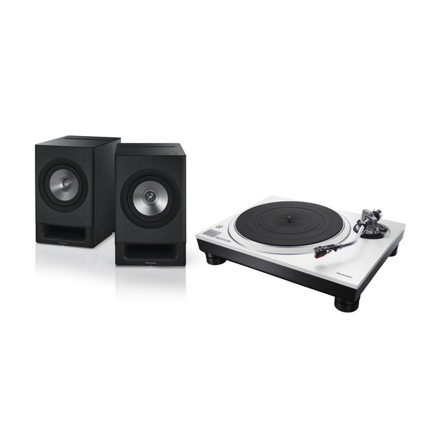 Technics SL-1500C Weiss + SC-CX700 Schwarz HiFi-Set Lieferumfang mit Plattenspieler und Aktivlautsprecher-Paar