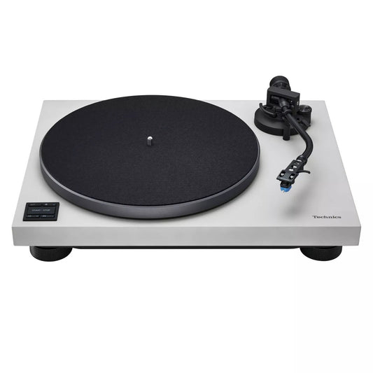 Technics SL-40CBT Plattenspieler Grau Schrägansicht mit Plattenteller, Tonarm und Bedientasten