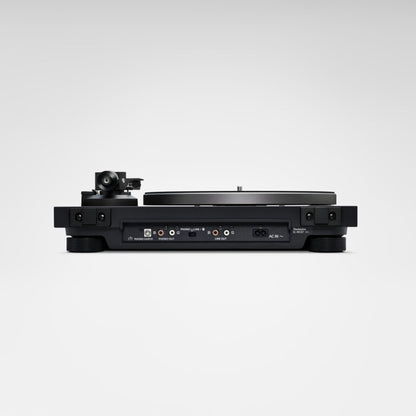Technics SL-40CBT Plattenspieler Schwarz Rückansicht mit Phono-/Line-Umschalter, Erdungsklemme und Netzeingang