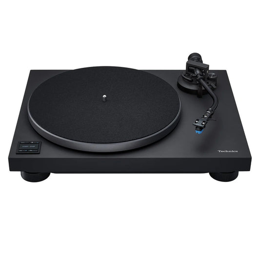 Technics SL-40CBT Plattenspieler Schwarz Schrägansicht mit Plattenteller, Tonarm und Bedientasten