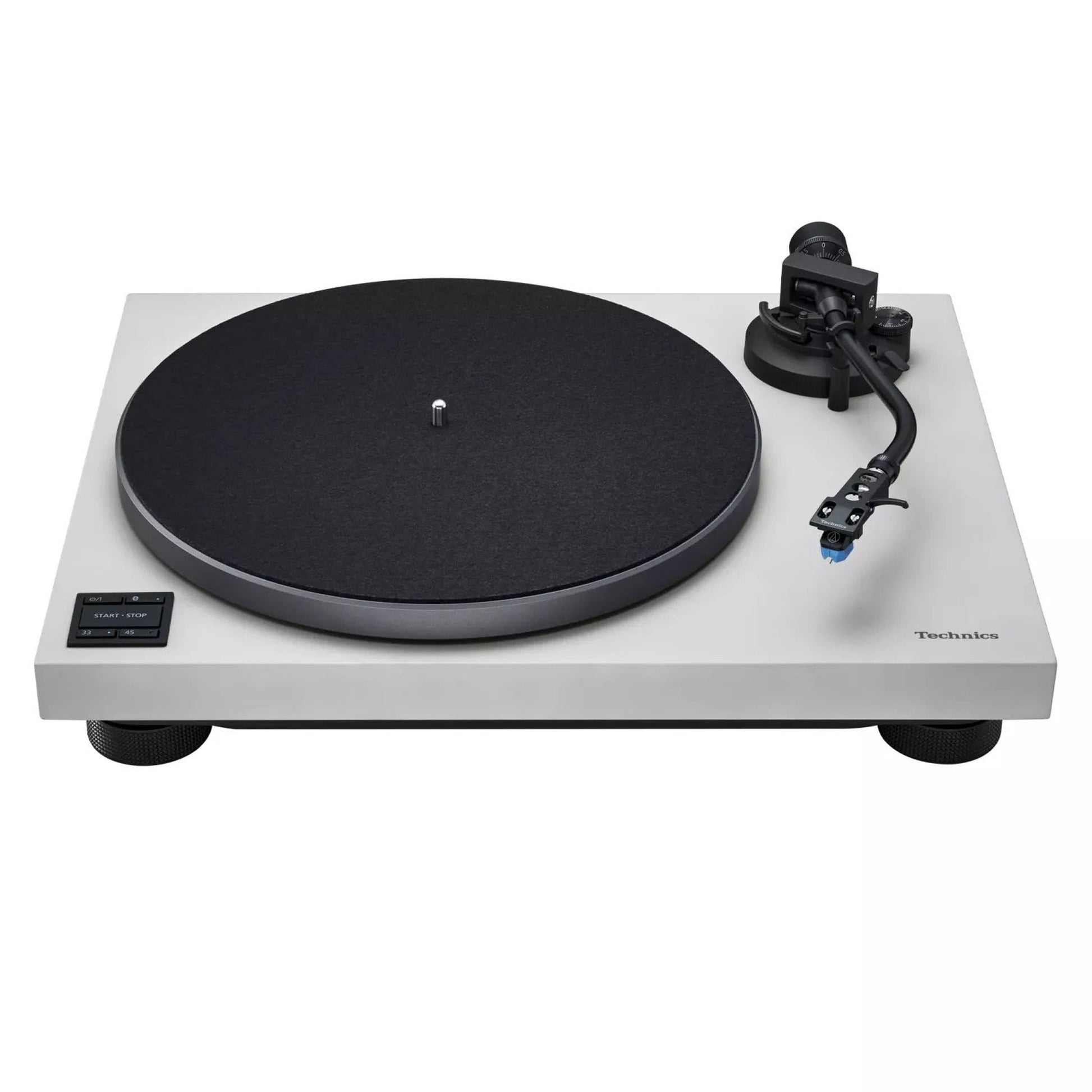 Technics SL-40CBT + SC-CX700 HiFi-Set Grau Frontansicht des Plattenspielers mit Plattenteller und Tonarm