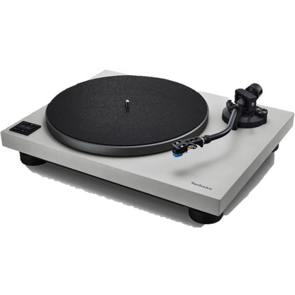 Technics SL-40CBT + SC-CX700 HiFi-Set Grau Schrägansicht des Plattenspielers mit Tonarm und Headshell