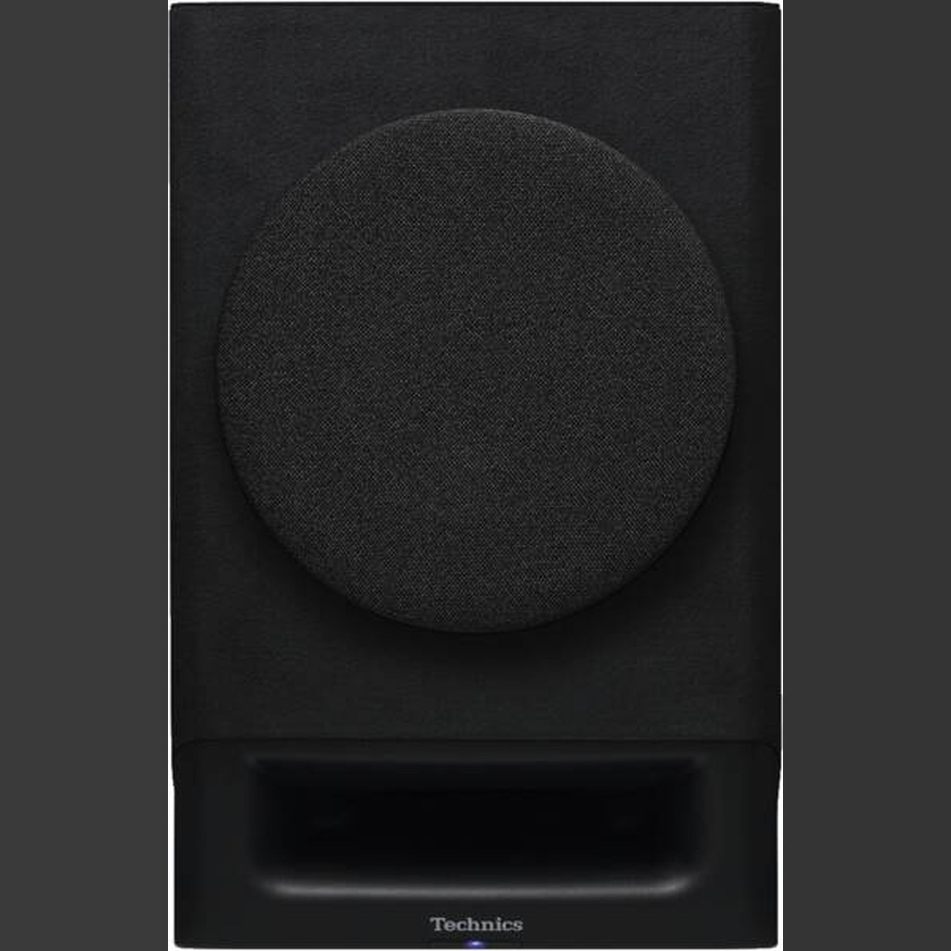 Technics SL-40CBT + SC-CX700 HiFi-Set Schwarz Frontansicht eines einzelnen SC-CX700 Aktivlautsprechers mit Abdeckung