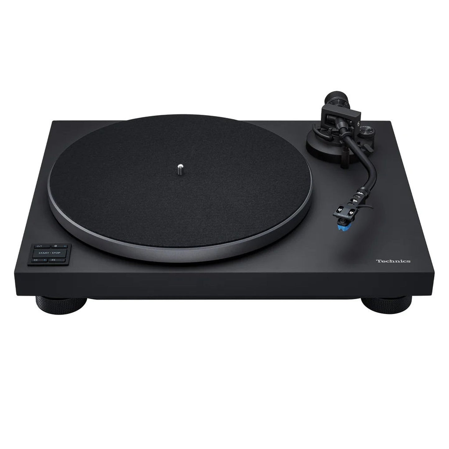 Technics SL-40CBT + SC-CX700 HiFi-Set Schwarz Frontansicht des Plattenspielers mit Plattenteller und Tonarm