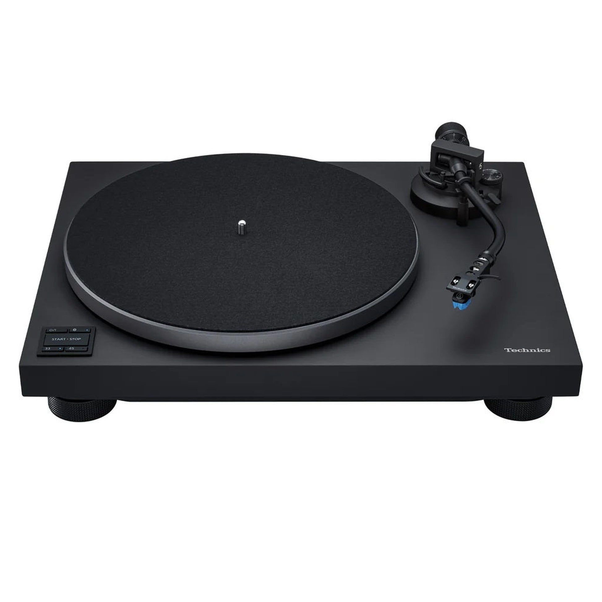Technics SL-40CBT + SC-CX700 HiFi-Set Schwarz Frontansicht des Plattenspielers mit Plattenteller und Tonarm
