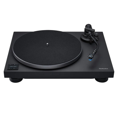 Technics SL-40CBT + SC-CX700 HiFi-Set Schwarz Frontansicht des Plattenspielers mit Plattenteller und Tonarm