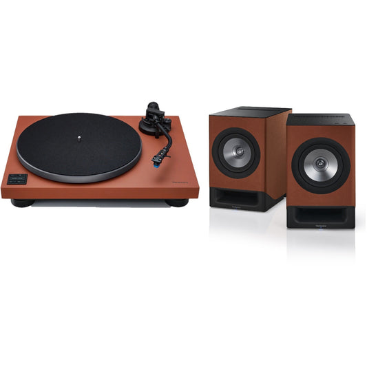 Technics SL-40CBT + SC-CX700 HiFi-Set Terracotta Lieferumfang mit Plattenspieler und Lautsprecherpaar