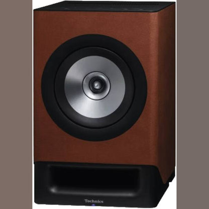 Technics SL-40CBT + SC-CX700 HiFi-Set Terracotta Schrägansicht eines einzelnen SC-CX700 Aktivlautsprechers ohne Abdeckung