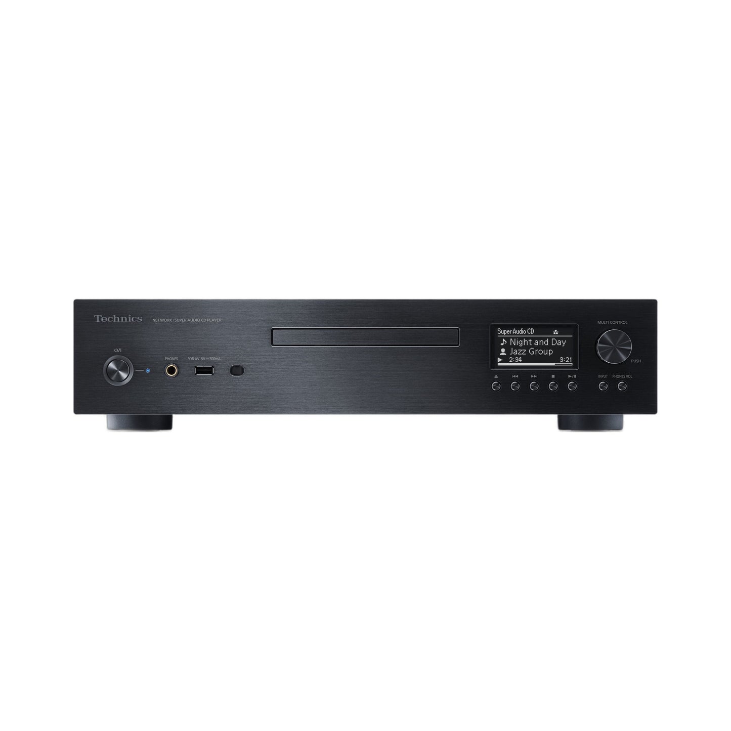 Technics SL-G700M2 Netzwerk-SACD-Player Schwarz Frontansicht mit Display, CD-Schacht und Multi-Control-Regler