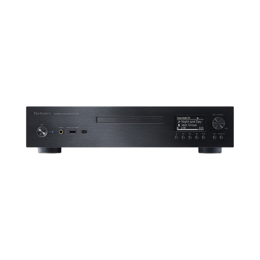 Technics SL-G700M2 Netzwerk-SACD-Player Schwarz Frontansicht mit Display, CD-Schacht und Multi-Control-Regler