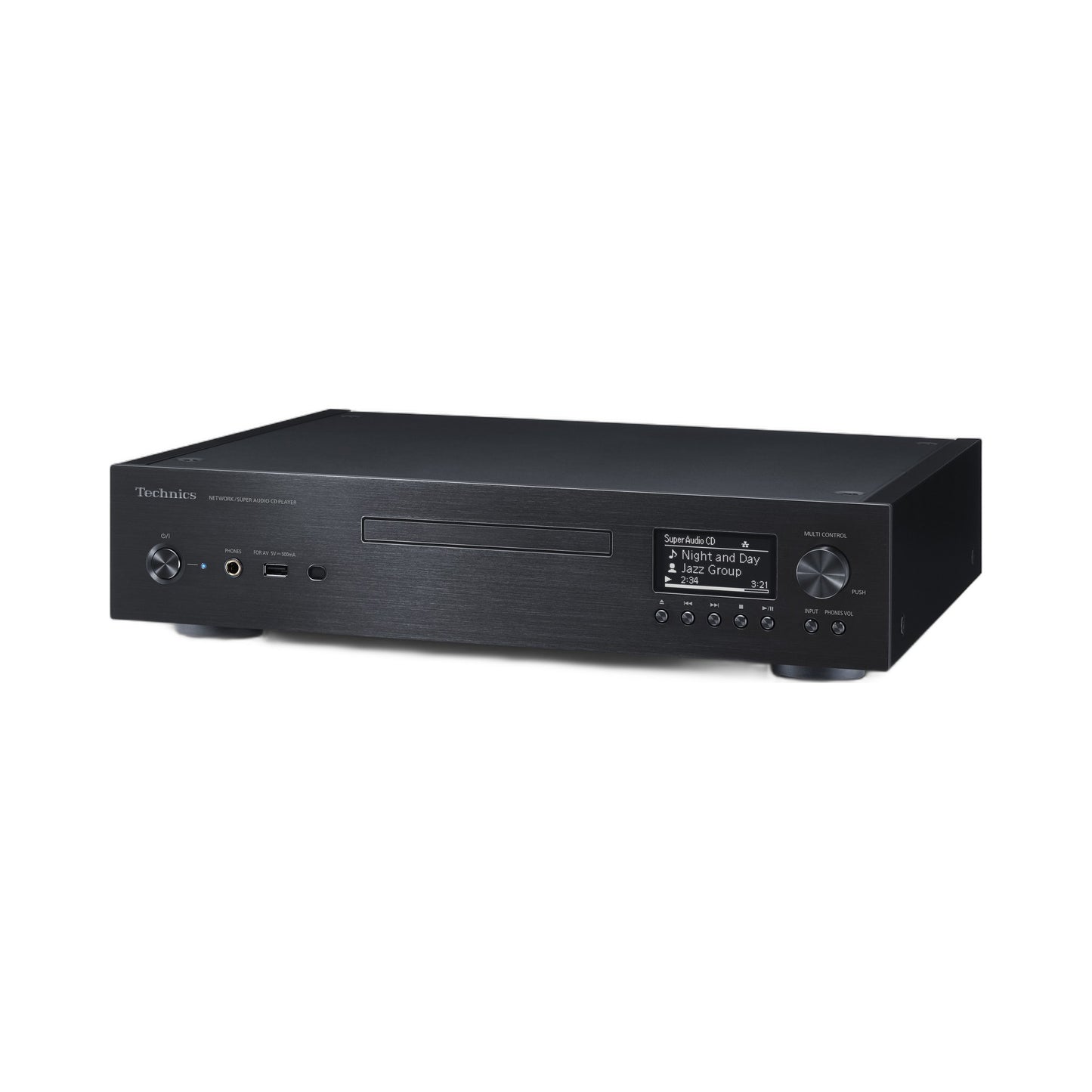 Technics SL-G700M2 Netzwerk-SACD-Player Schwarz Schrägansicht von vorn links mit Deckplatte