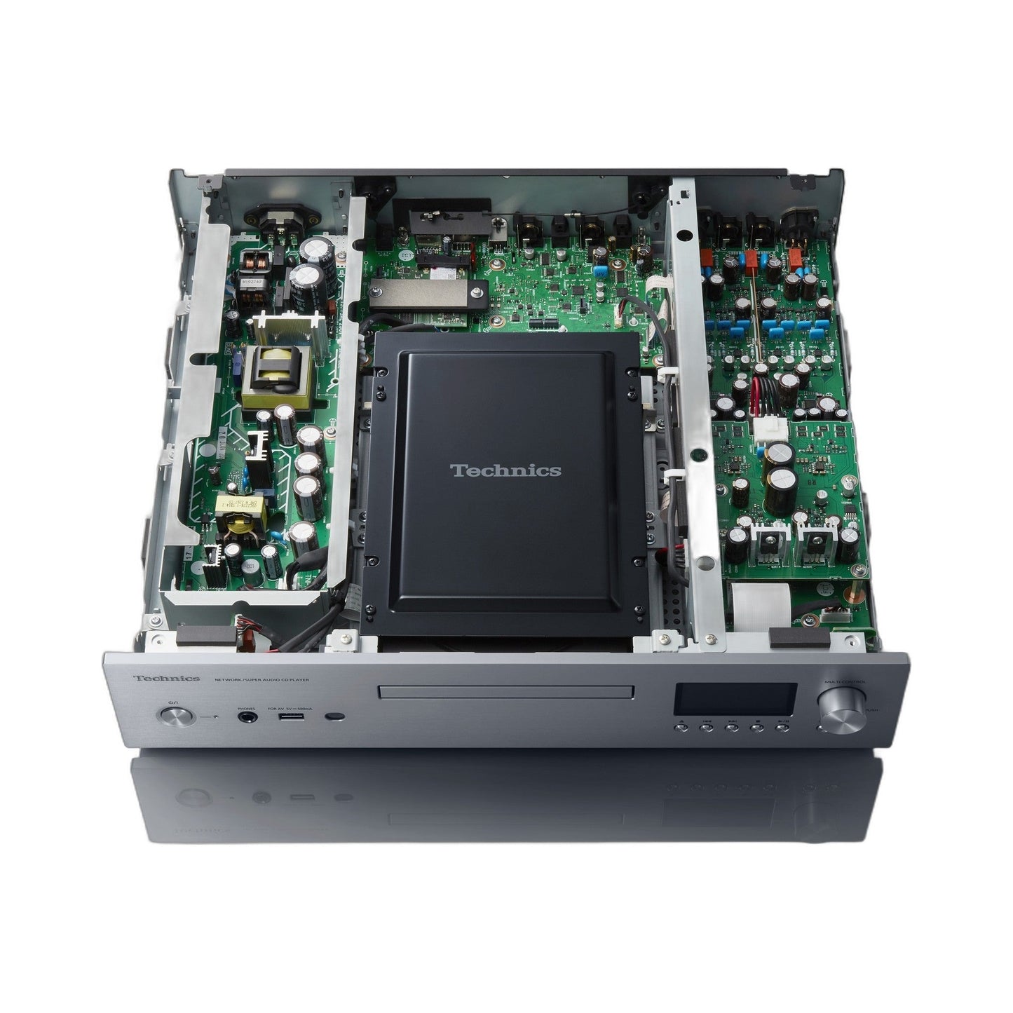 Technics SL-G700M2 Netzwerk-SACD-Player Silber Detailansicht Innenaufbau mit Netzteil und Laufwerk