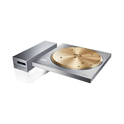 Technics SP-10R Plattenspieler-Laufwerk Schrägansicht von vorn links mit separater Steuereinheit