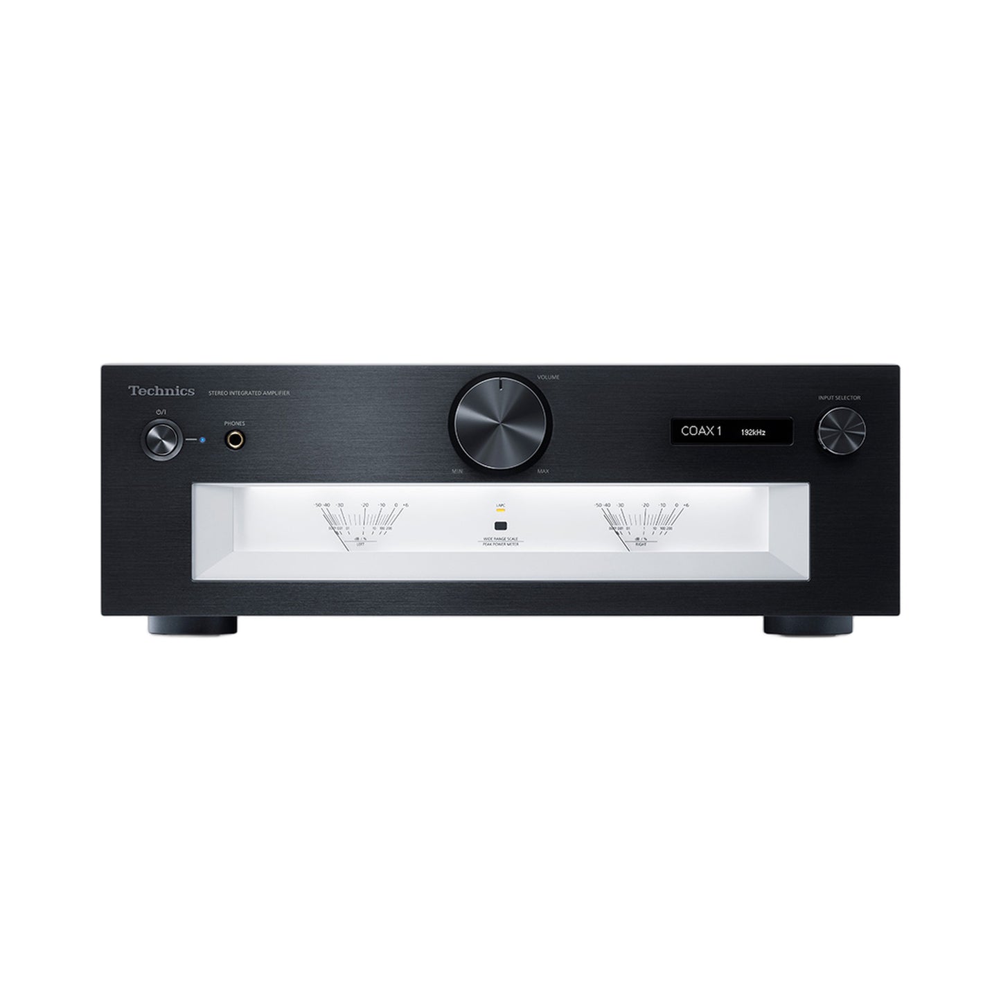 Technics SU-G700M2 Vollverstärker Schwarz Frontansicht mit Lautstärkeregler, Pegelanzeigen und Display