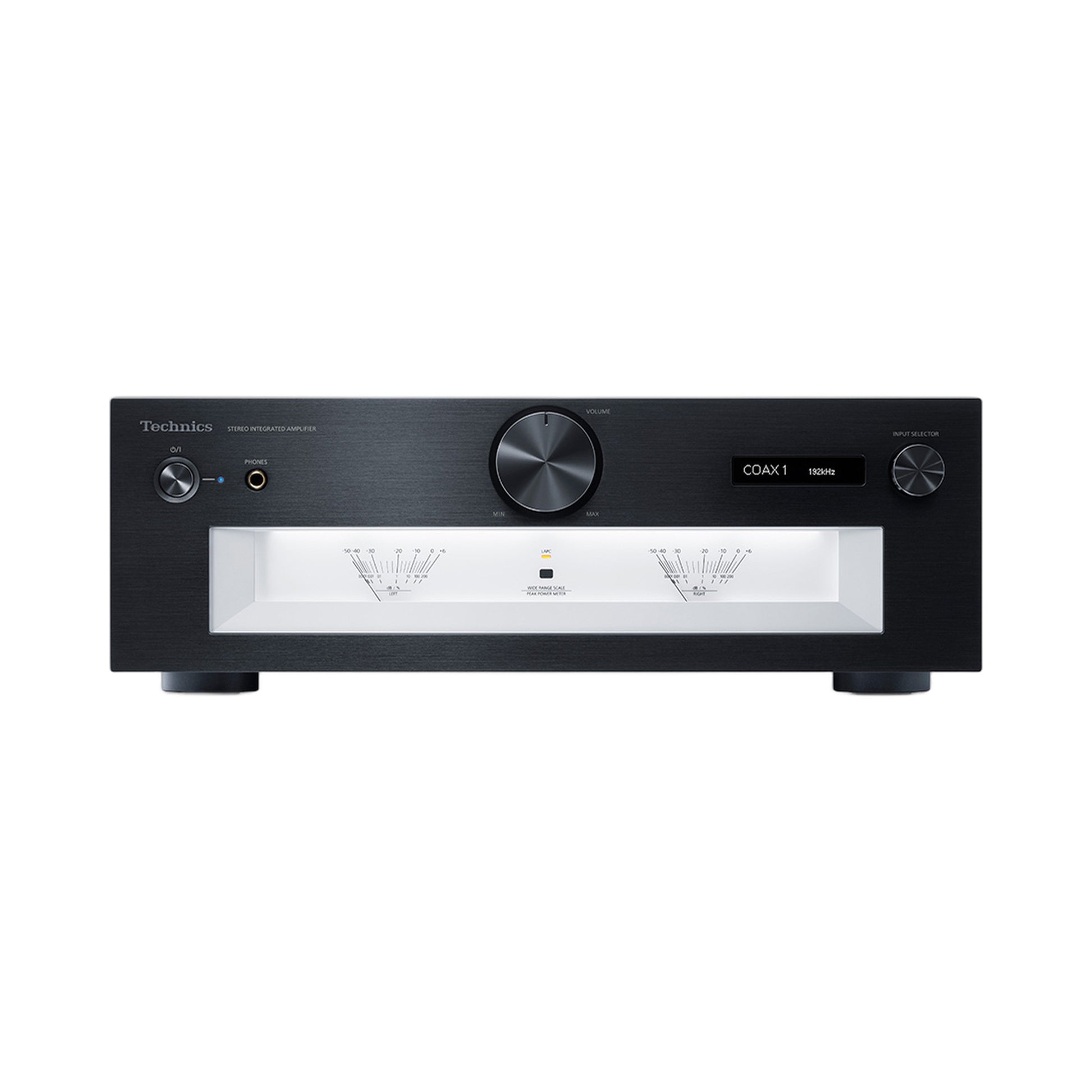 Technics SU-G700M2 Vollverstärker Schwarz Frontansicht mit Lautstärkeregler, Pegelanzeigen und Display
