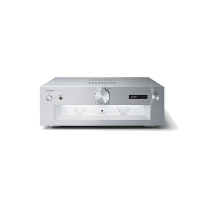 Technics SU-G700M2 Vollverstärker Silber Frontansicht mit Lautstärkeregler, Pegelanzeigen und Display