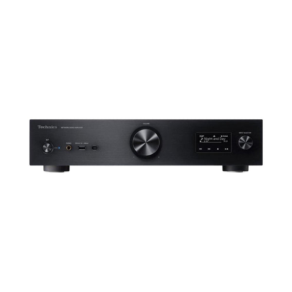 Technics SU-GX70 Netzwerk-Vollverstärker Schwarz Frontansicht mit Lautstärkeregler und Display