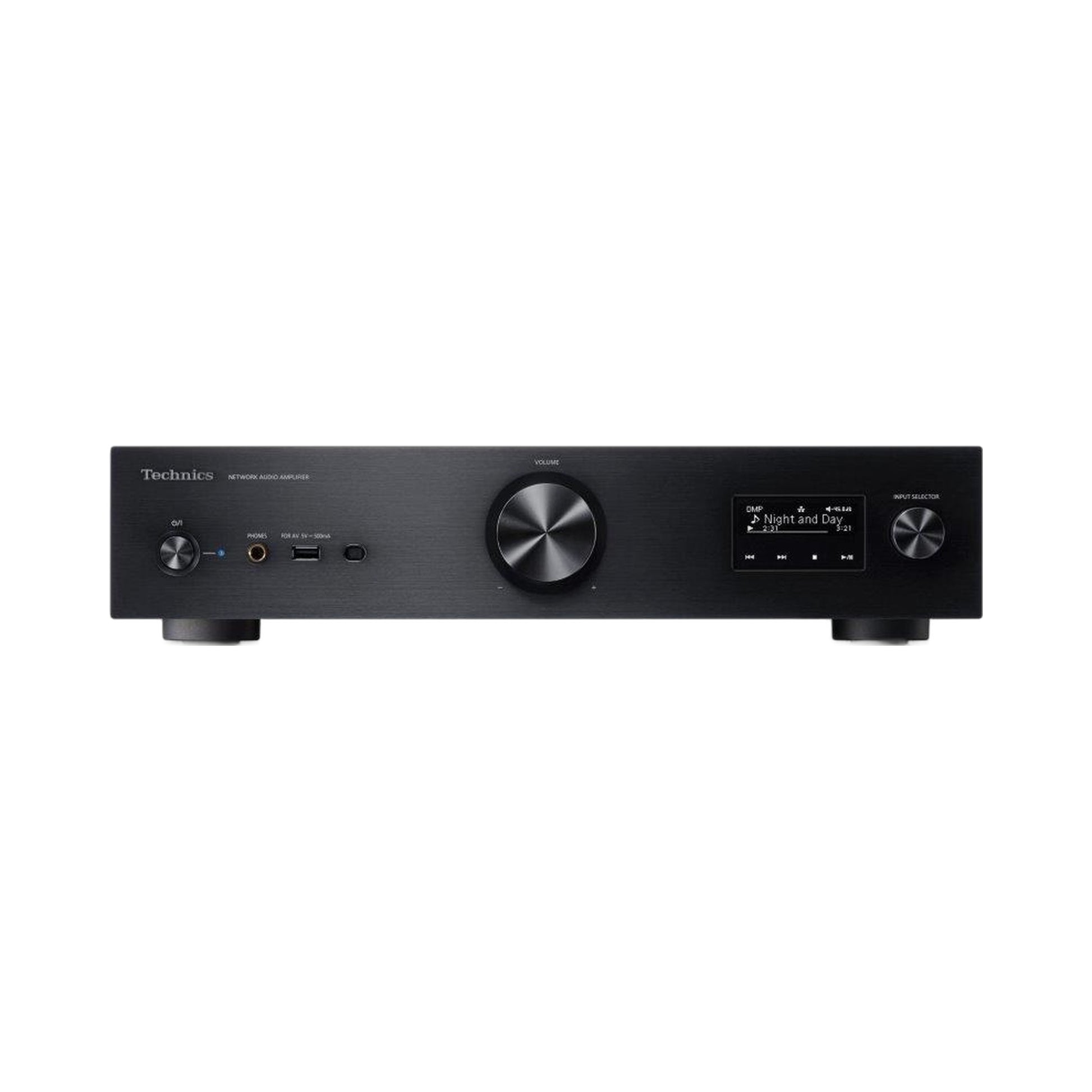 Technics SU-GX70 Netzwerk-Vollverstärker Schwarz Frontansicht mit Lautstärkeregler und Display