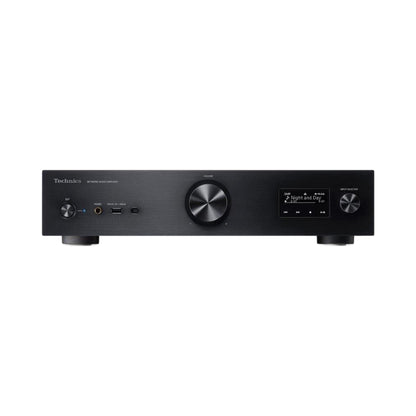 Technics SU-GX70 Netzwerk-Vollverstärker Schwarz Frontansicht mit Lautstärkeregler und Display