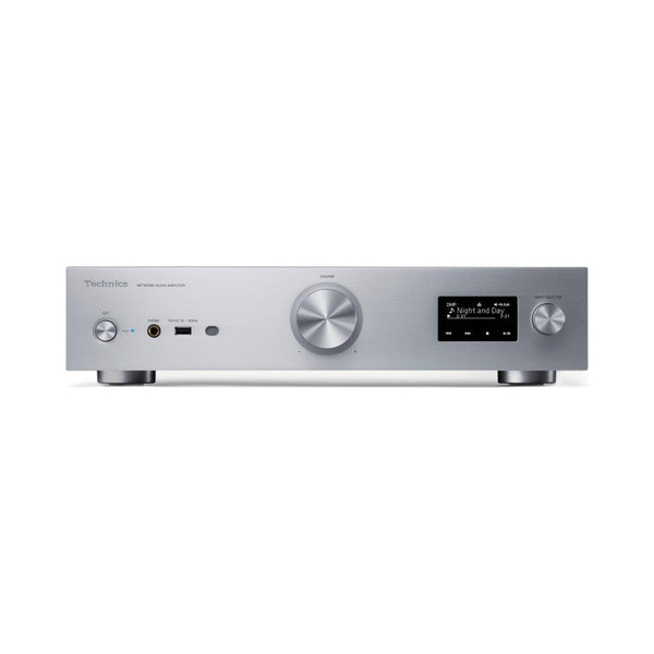 Technics SU-GX70 Netzwerk-Vollverstärker Silber Frontansicht mit Lautstärkeregler und Display