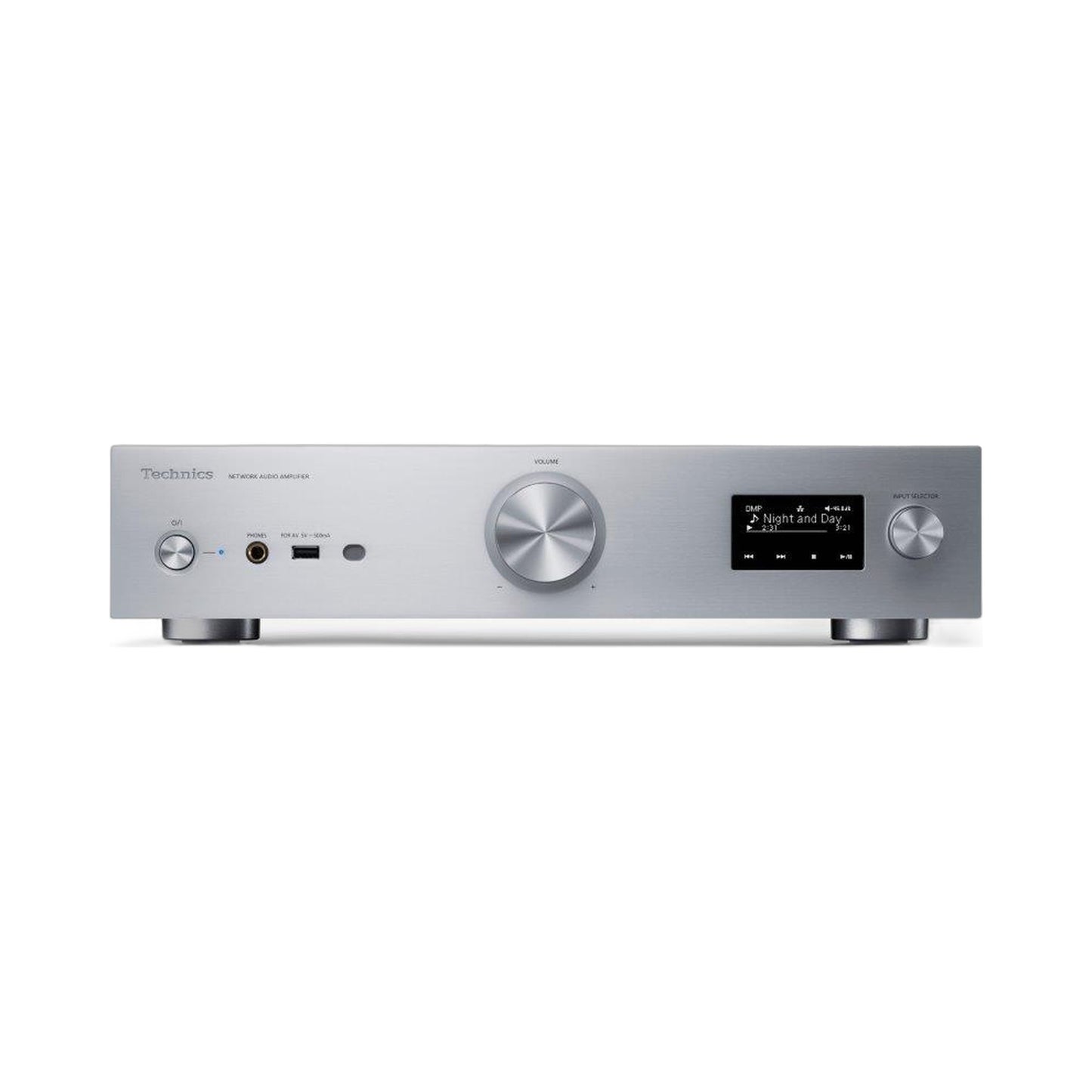 Technics SU-GX70 Netzwerk-Vollverstärker Silber Frontansicht mit Lautstärkeregler und Display