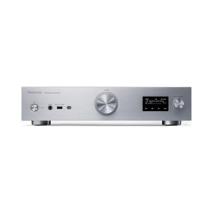 Technics SU-GX70 Netzwerk-Vollverstärker Silber Frontansicht mit Lautstärkeregler und Display