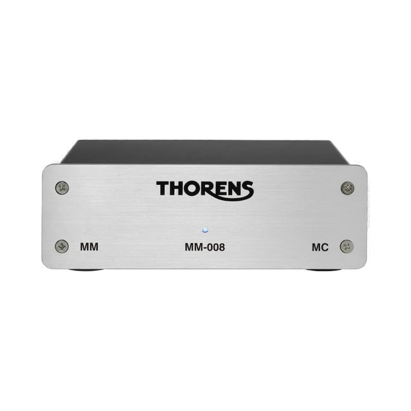 Thorens MM 008 Phono-Vorverstärker Frontansicht mit gebürsteter Aluminiumfront und MM/MC-Kennzeichnung