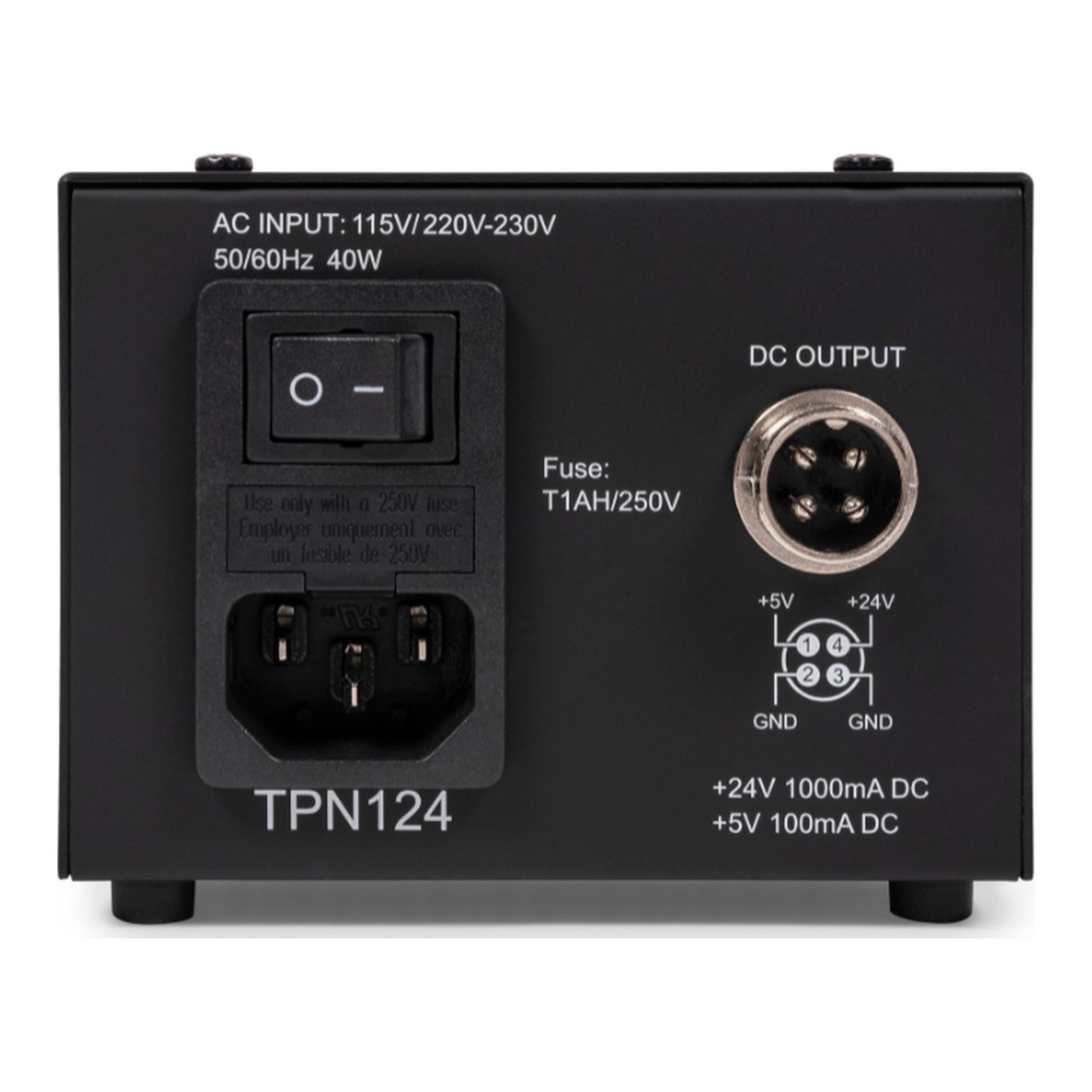 Thorens Netzteil TD-1600/1601, TD-350, TD-2015/35, TD-550 Rückansicht mit Netzschalter und DC-Ausgang