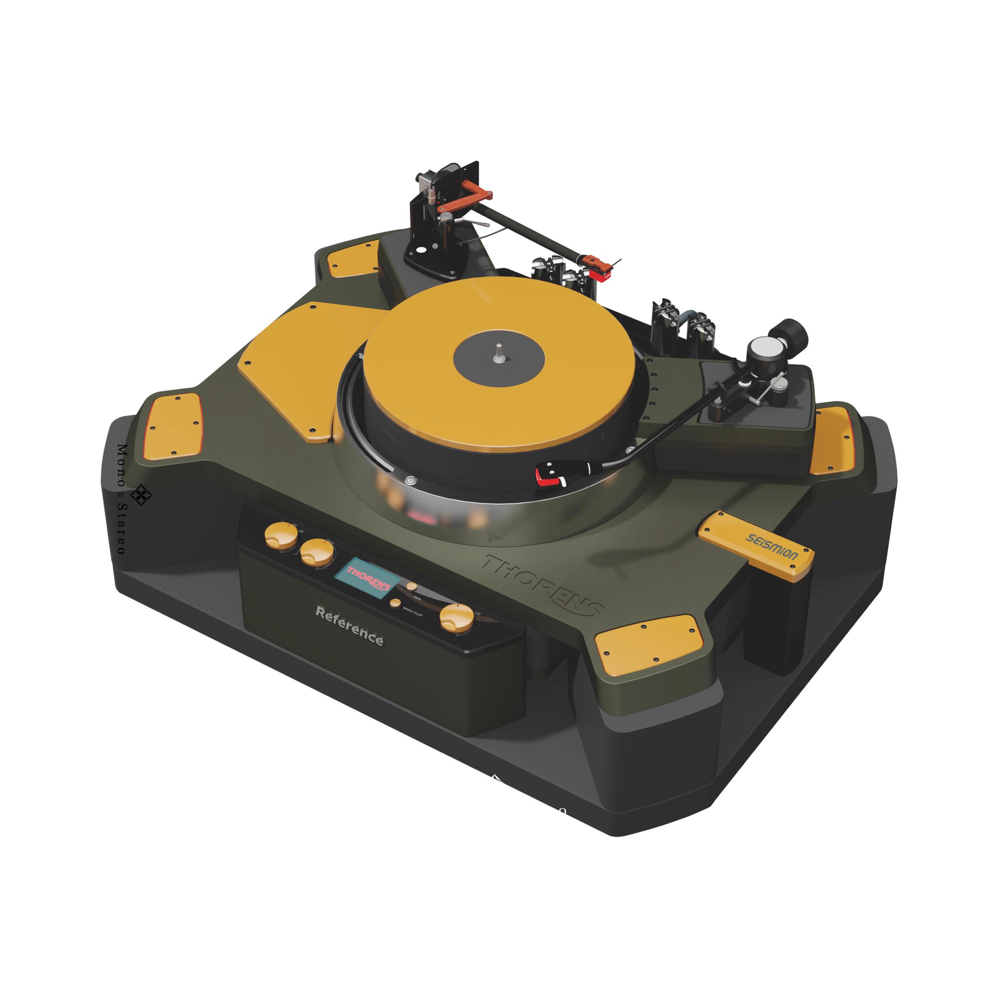 Thorens New Reference Gold Plattenspieler Draufsicht mit Plattenteller und Tonarm