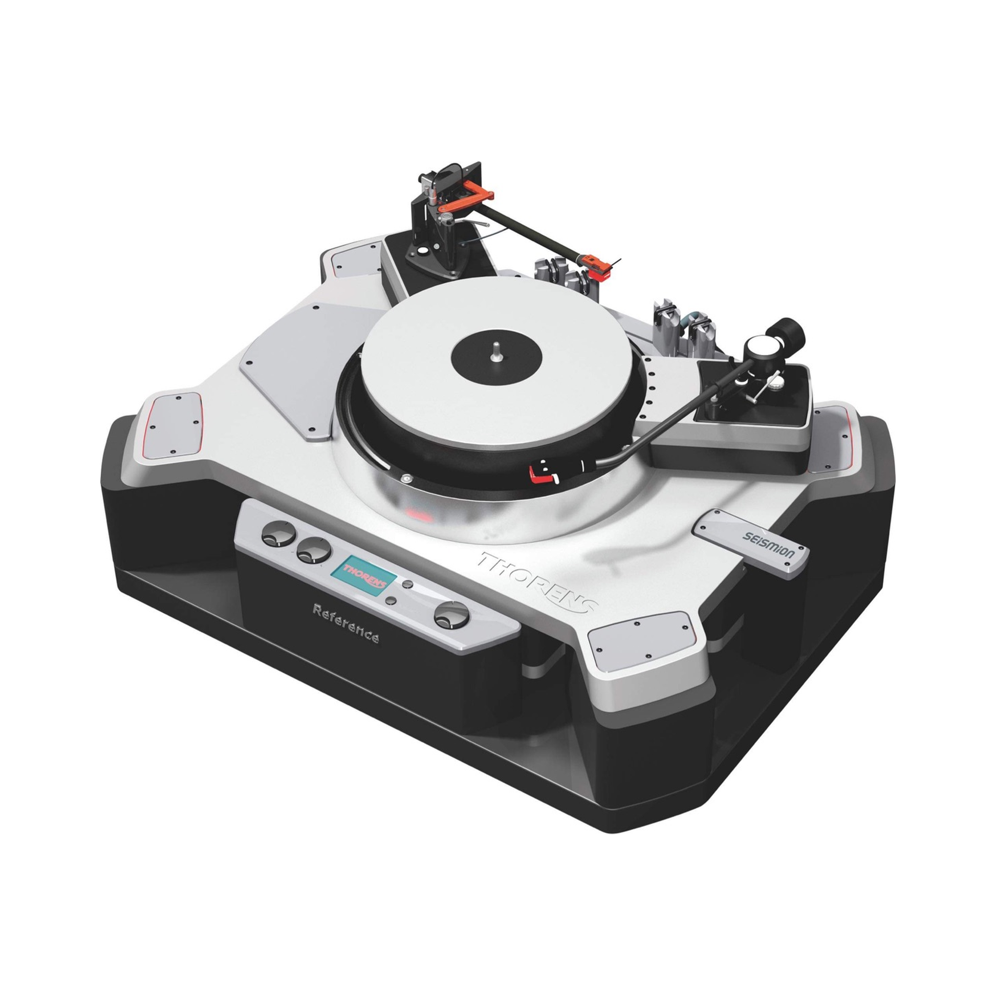 Thorens New Reference Silber Plattenspieler Draufsicht mit Plattenteller und Tonarm