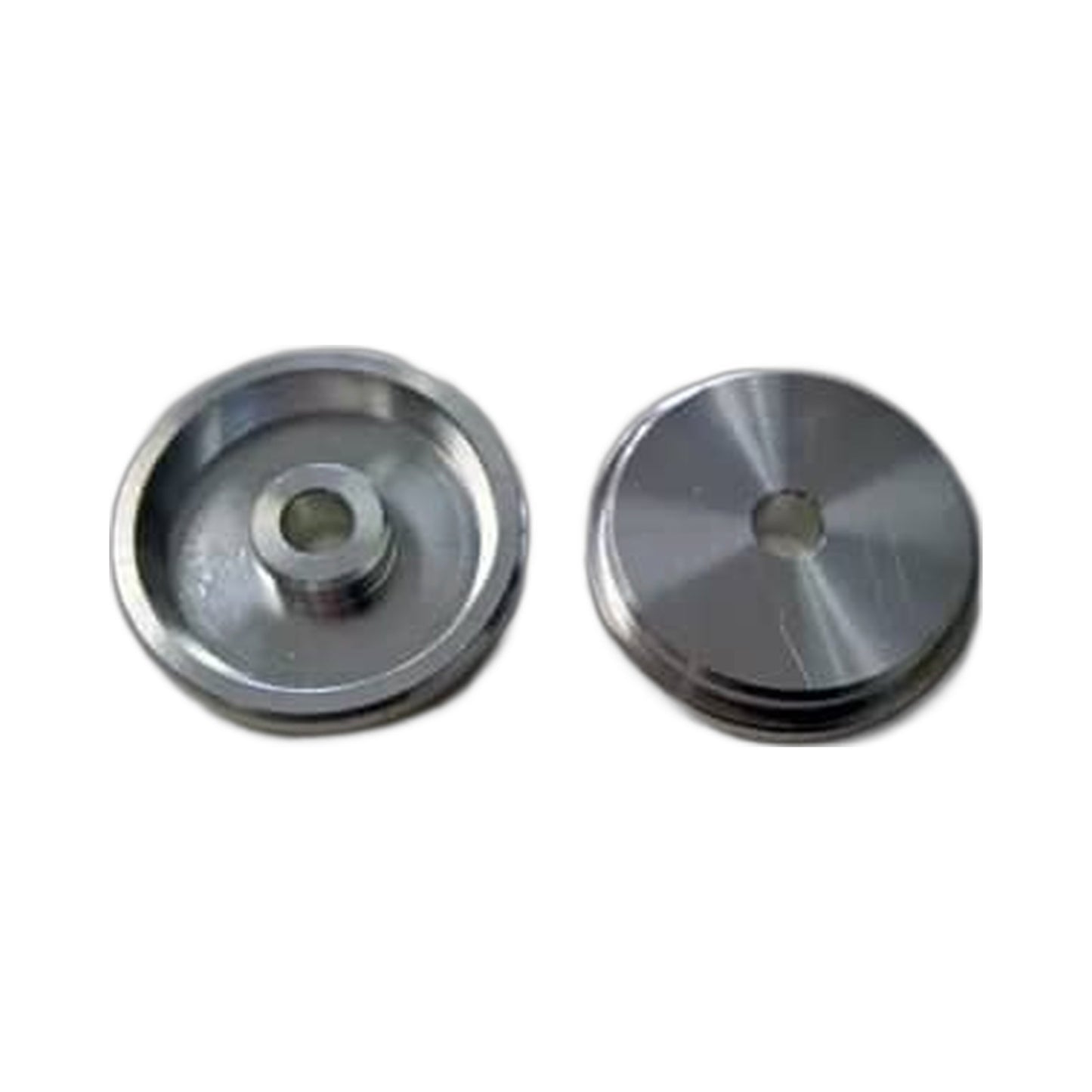 Thorens Single-Adapter 45 U/min Draufsicht, zwei Adapter mit Ober- und Unterseite