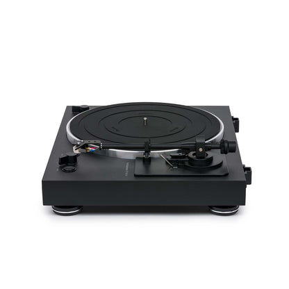 Thorens TD 101 A Plattenspieler Schwarz Matt Frontansicht mit Tonarm und Tonabnehmer, ohne Staubschutzhaube