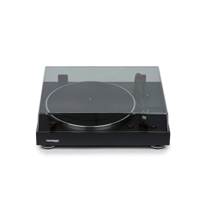 Thorens TD 101 A Plattenspieler Schwarz Matt Frontansicht mit geschlossener Staubschutzhaube