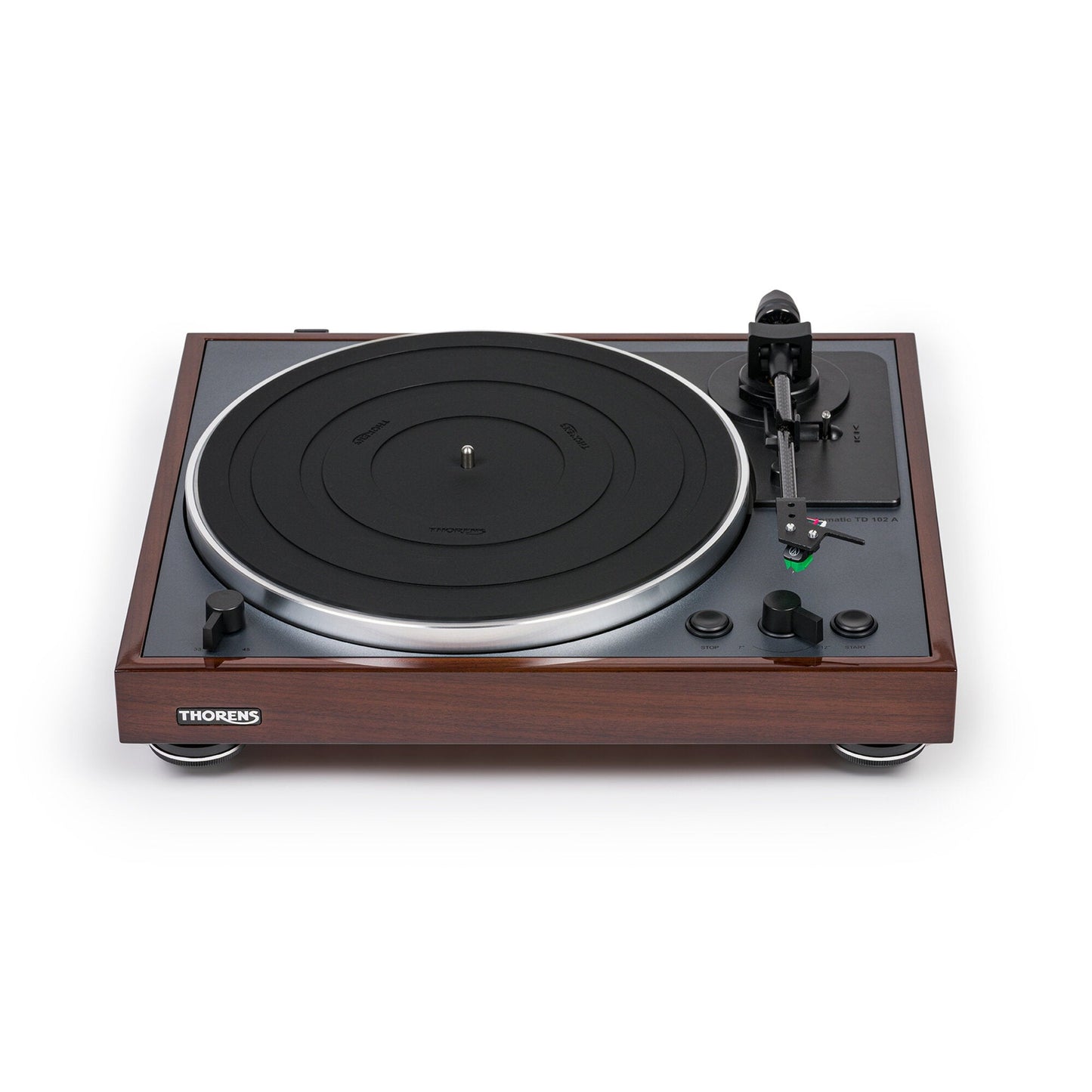 Thorens TD 102 A Plattenspieler Nussbaum Hochglanz Frontansicht