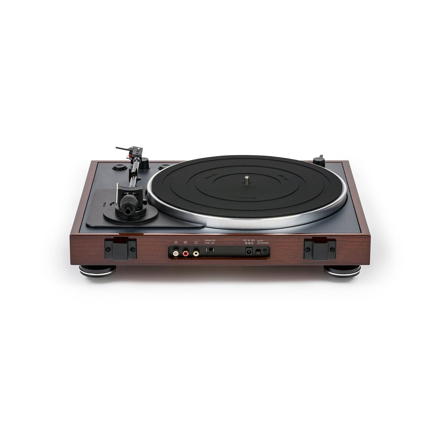 Thorens TD 102 A Plattenspieler Nussbaum Hochglanz Rückansicht mit Anschlussfeld